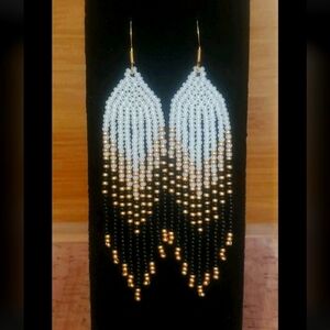 Handmade Czech Glass Bead Fringe Earrings With 18kt Gold Plated Hooks